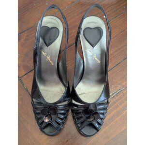 Sesto Meucci Black Leather Slingback Heels With Floral Detail Open Toe Design Wo